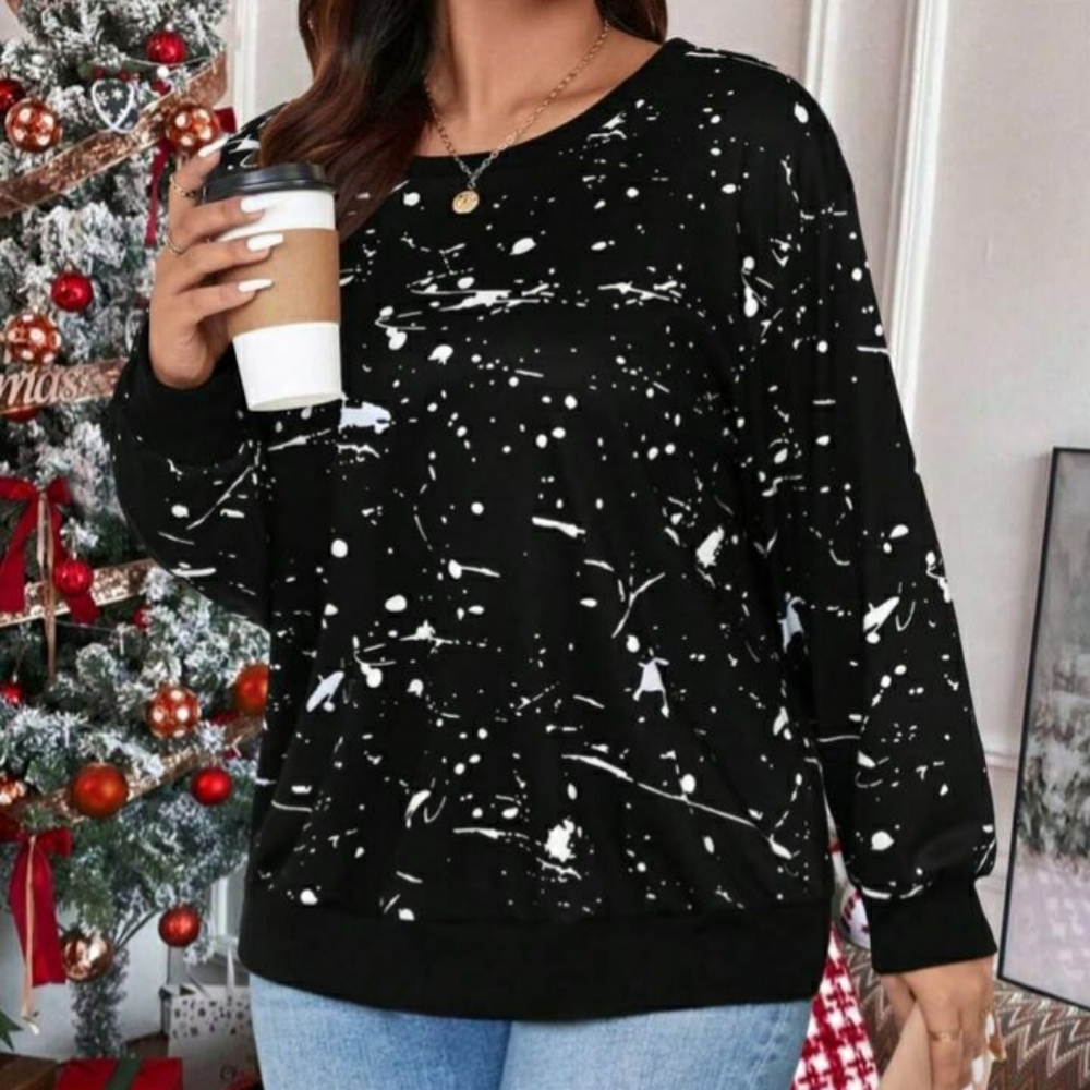 ● FATE | Off The Shoulder Foil Paint Splatter Sweatshirt Top